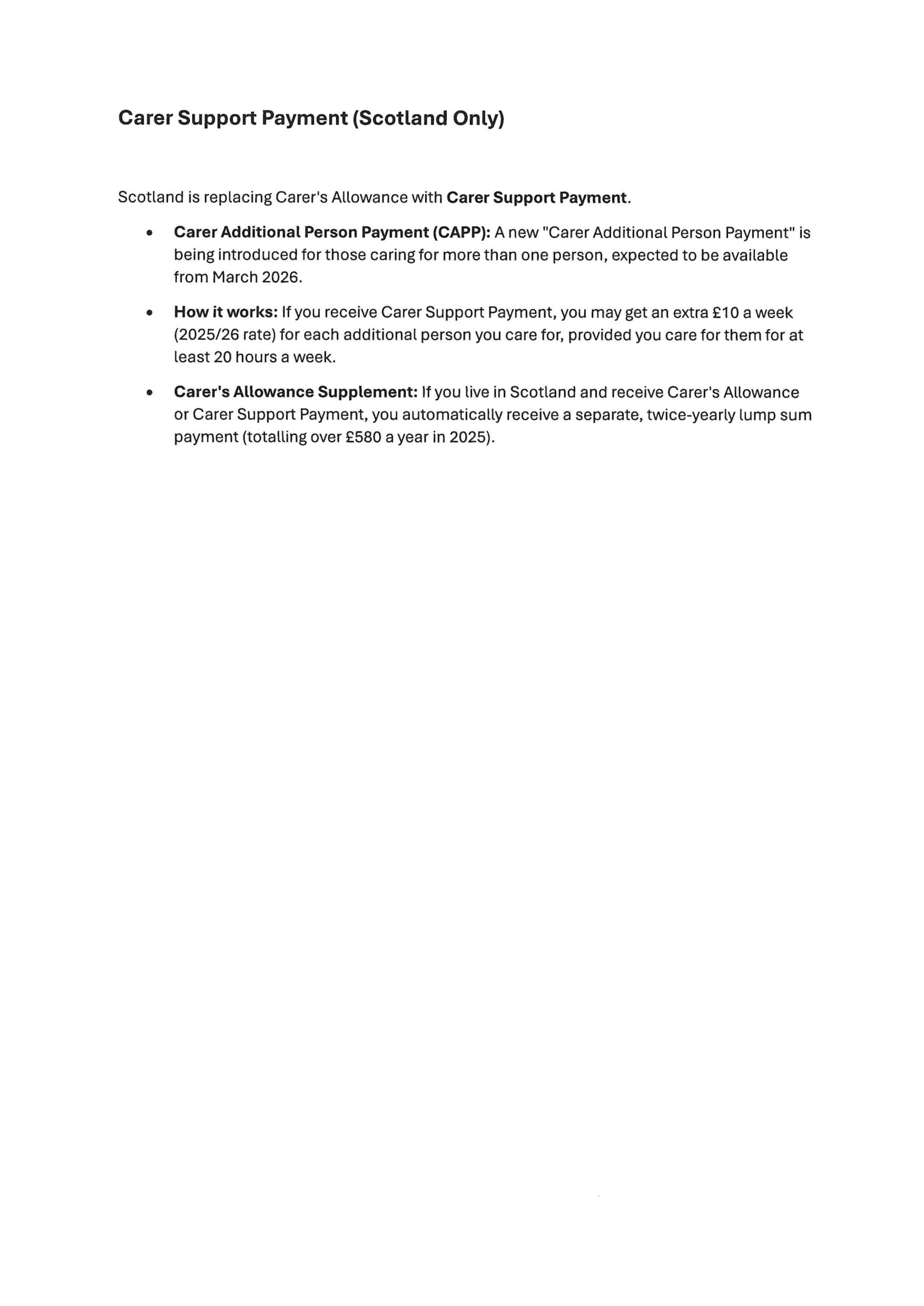 carers support payment