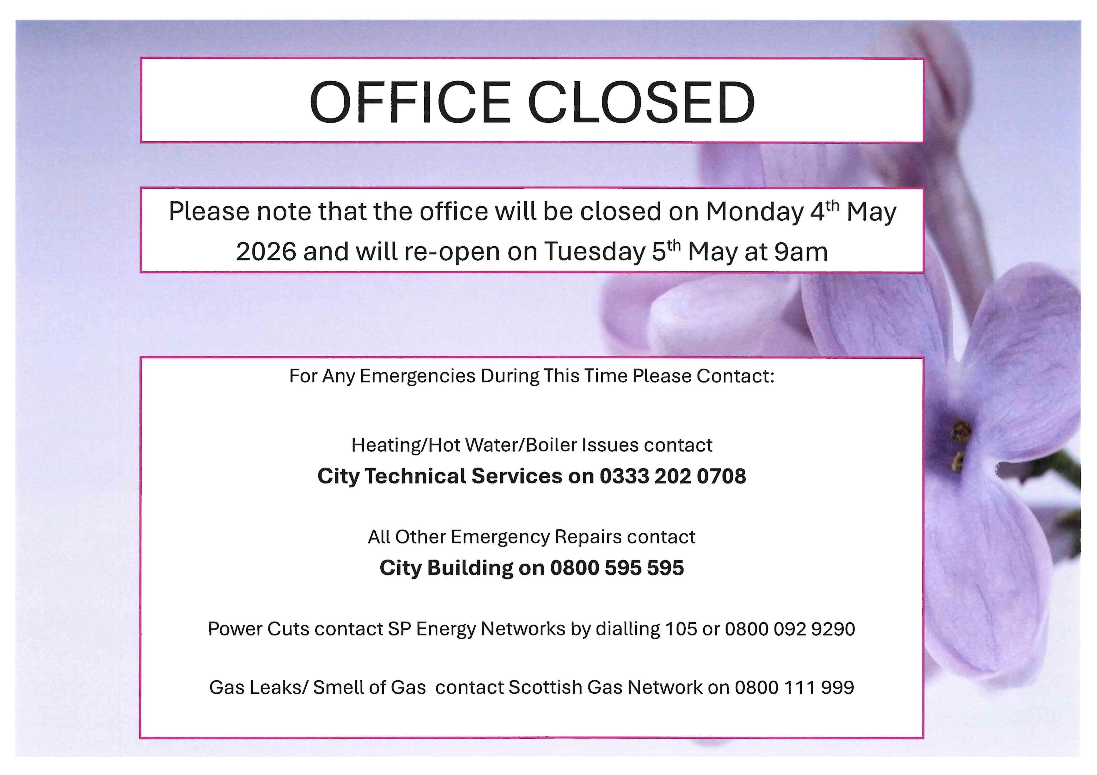 office closed 4 may 26